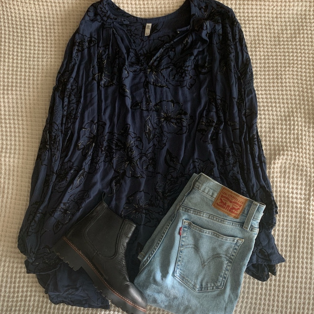 Free People Navy Floral Tunic